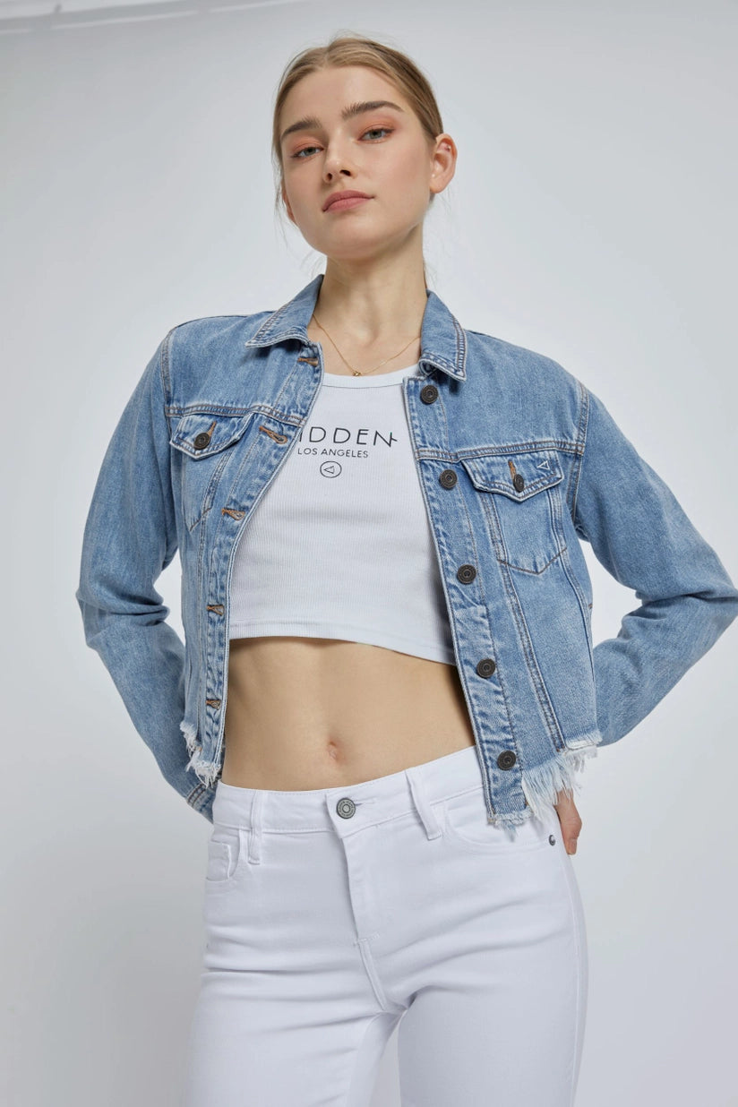 Medium Wash Classic Cropped Fitted Jacket