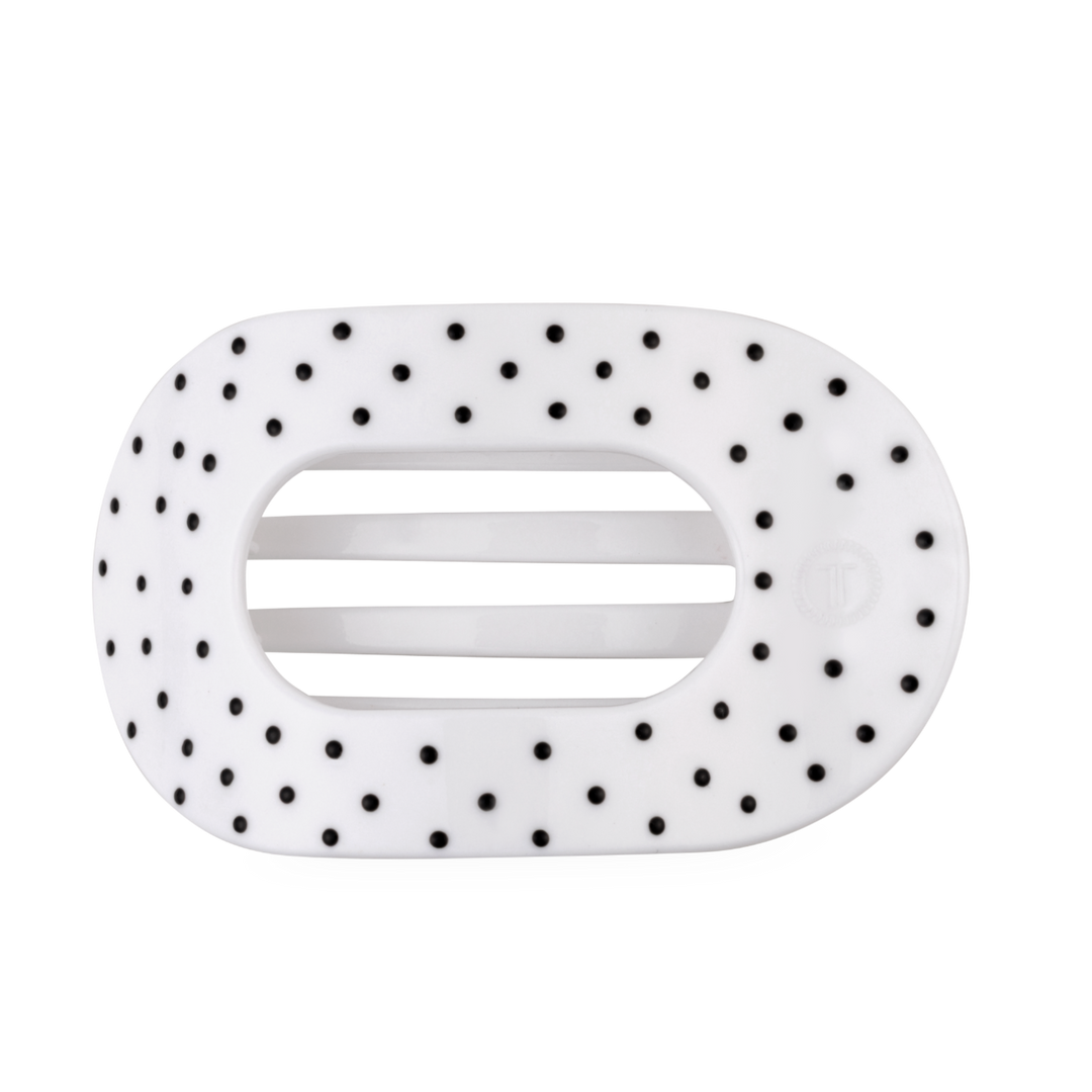 White Polka Dot Party Large Flat Round Hair Clip