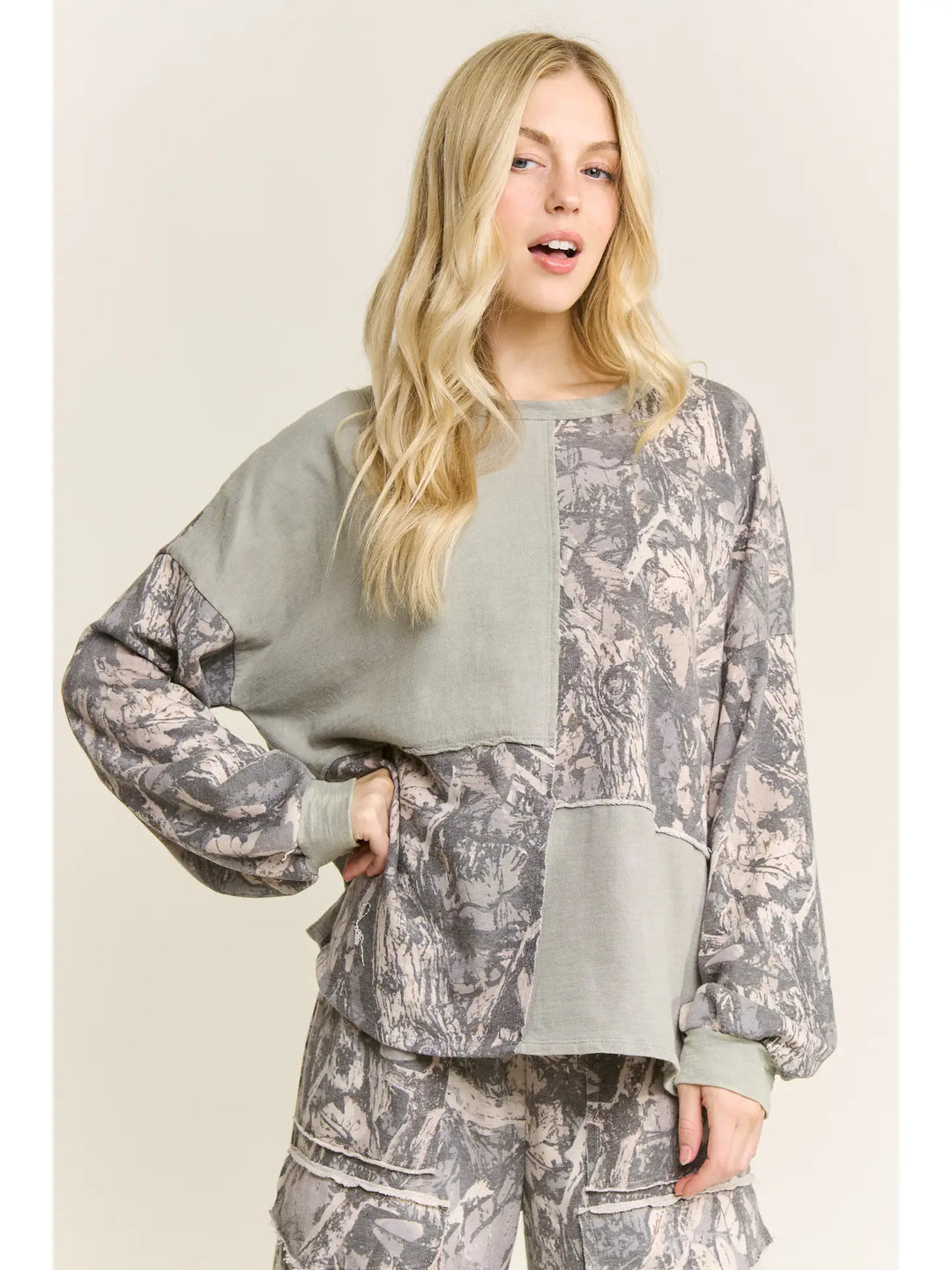 Vintage Olive Washed Block Tree Camo SweatShirt