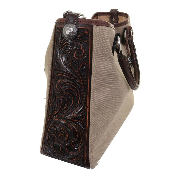 Khaki Canvas Tooled Tote