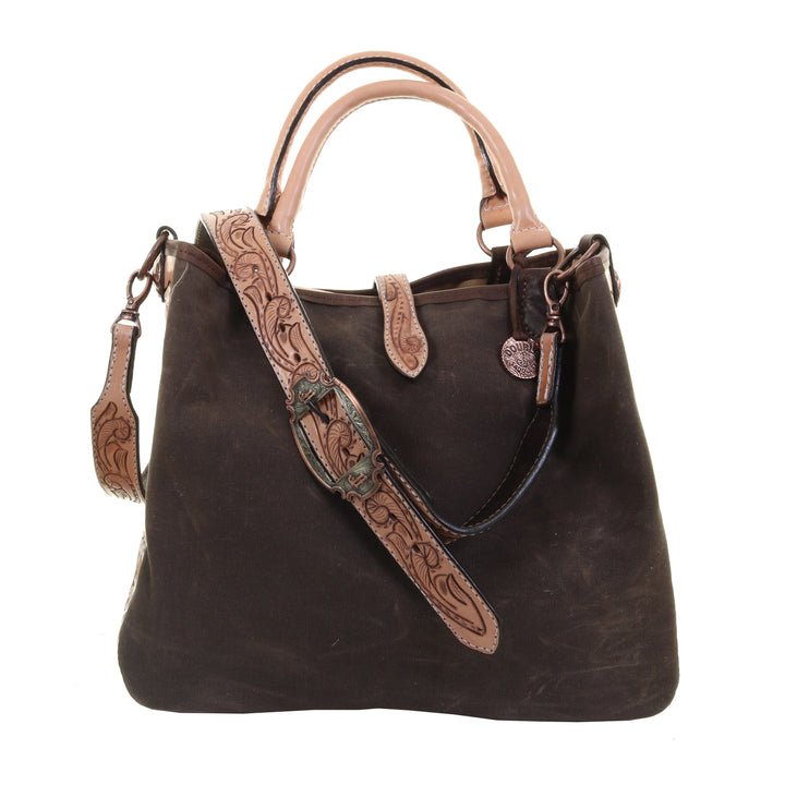 Brown Canvas Tooled Tote