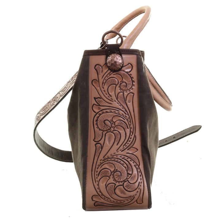Brown Canvas Tooled Tote