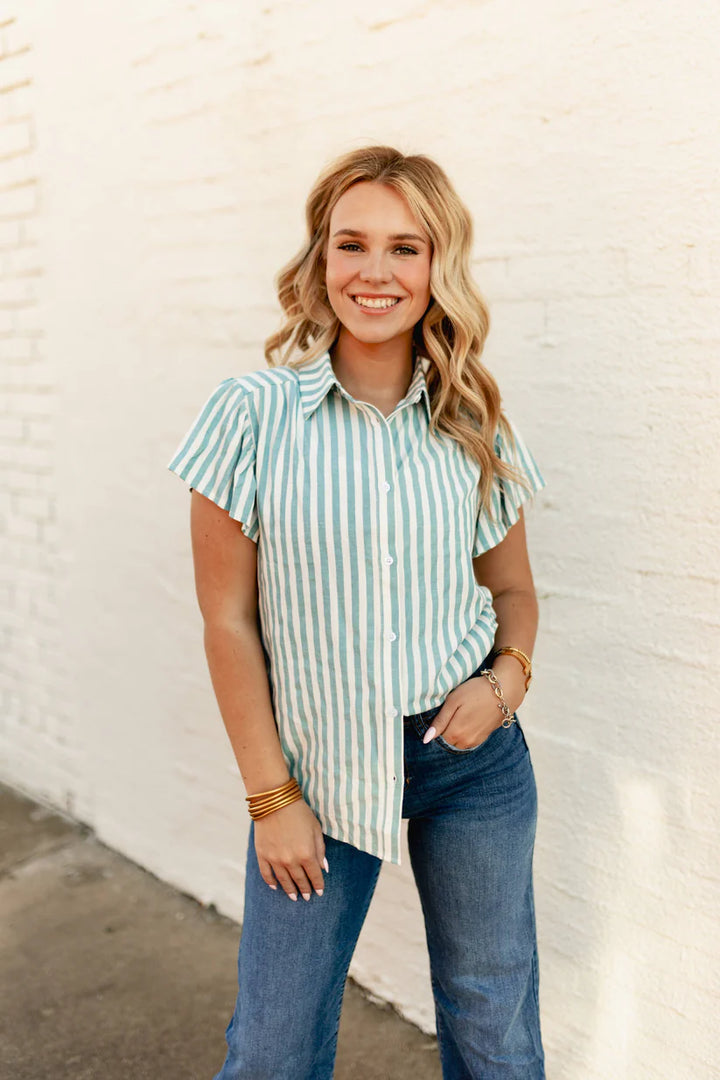 Teal Stripe Sleeve Blouse