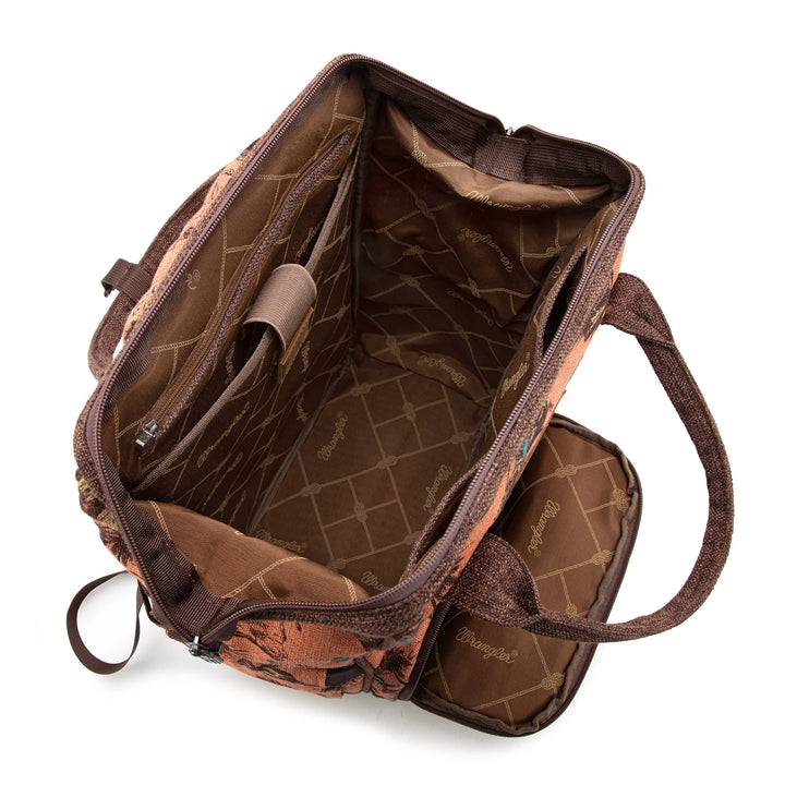 Wrangler Vintage Retro Cowboy Cool Print Backpack -Dark Brown
