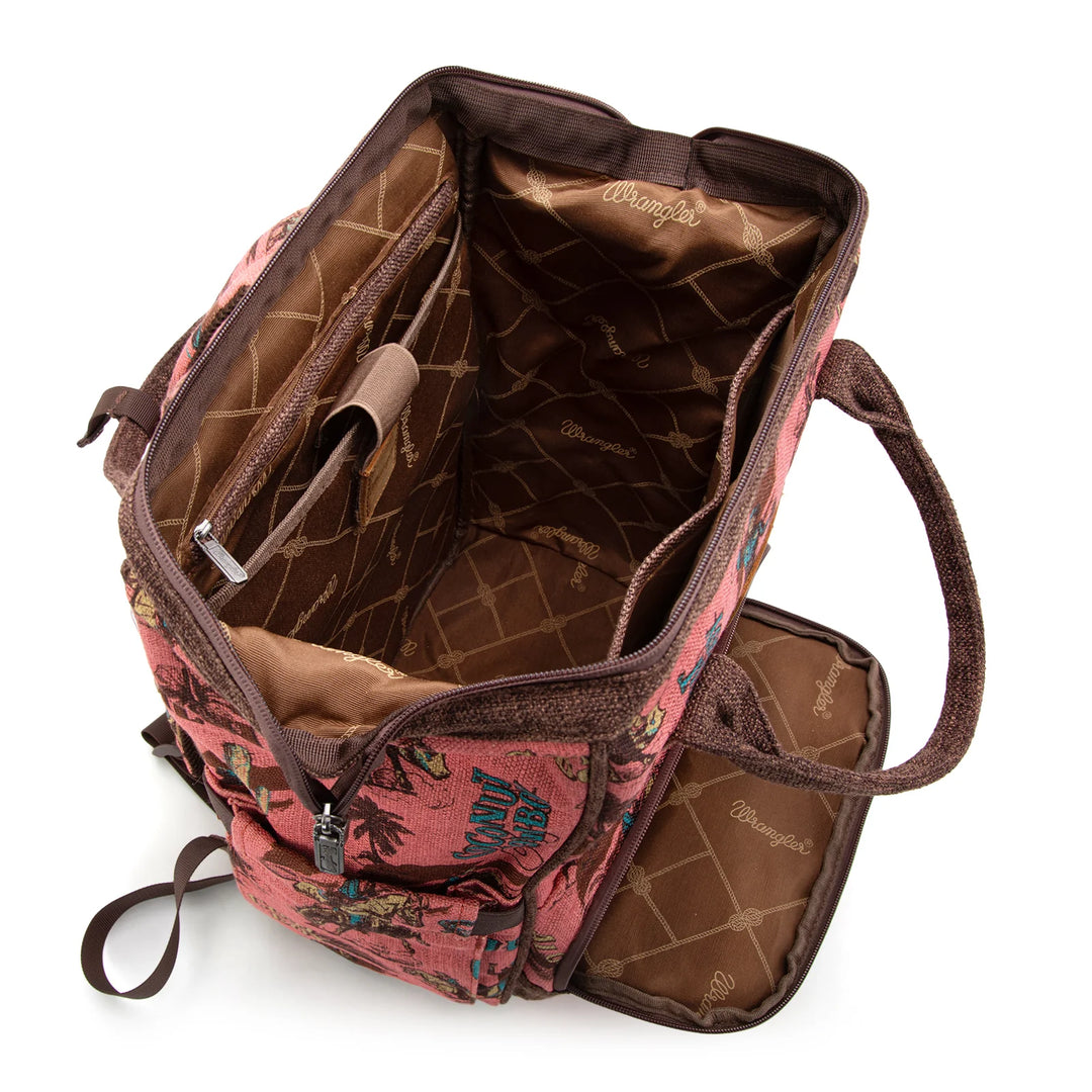 Wrangler Vintage Retro Cowboy Cool Print Backpack -Hot Pink
