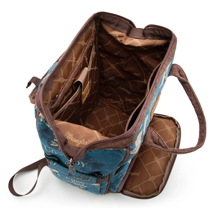 Wrangler Vintage Retro Cowboy Cool Print Backpack -Jean