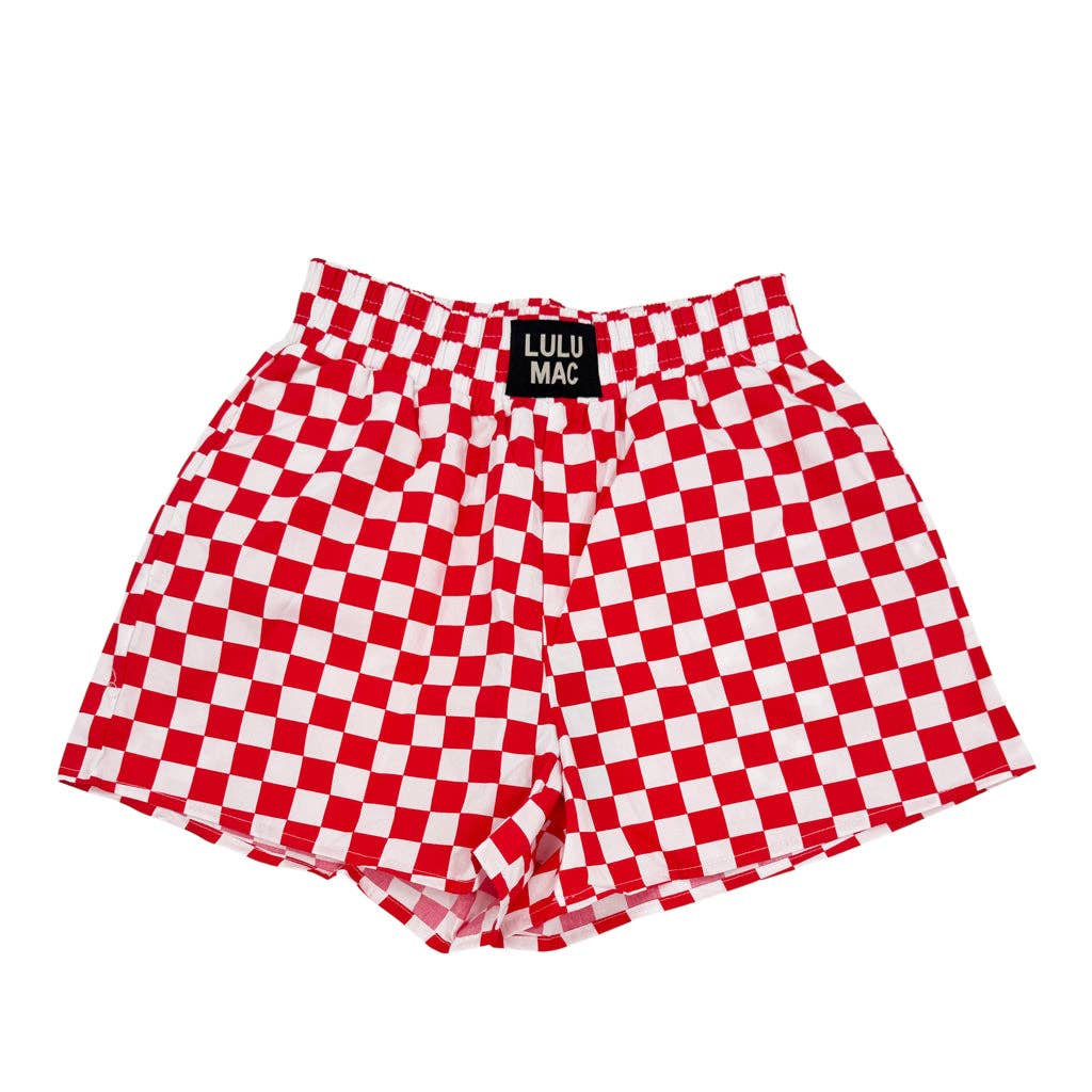 BXCK-RED WHITE CHECK BOXER SHORT: RED / X-Large