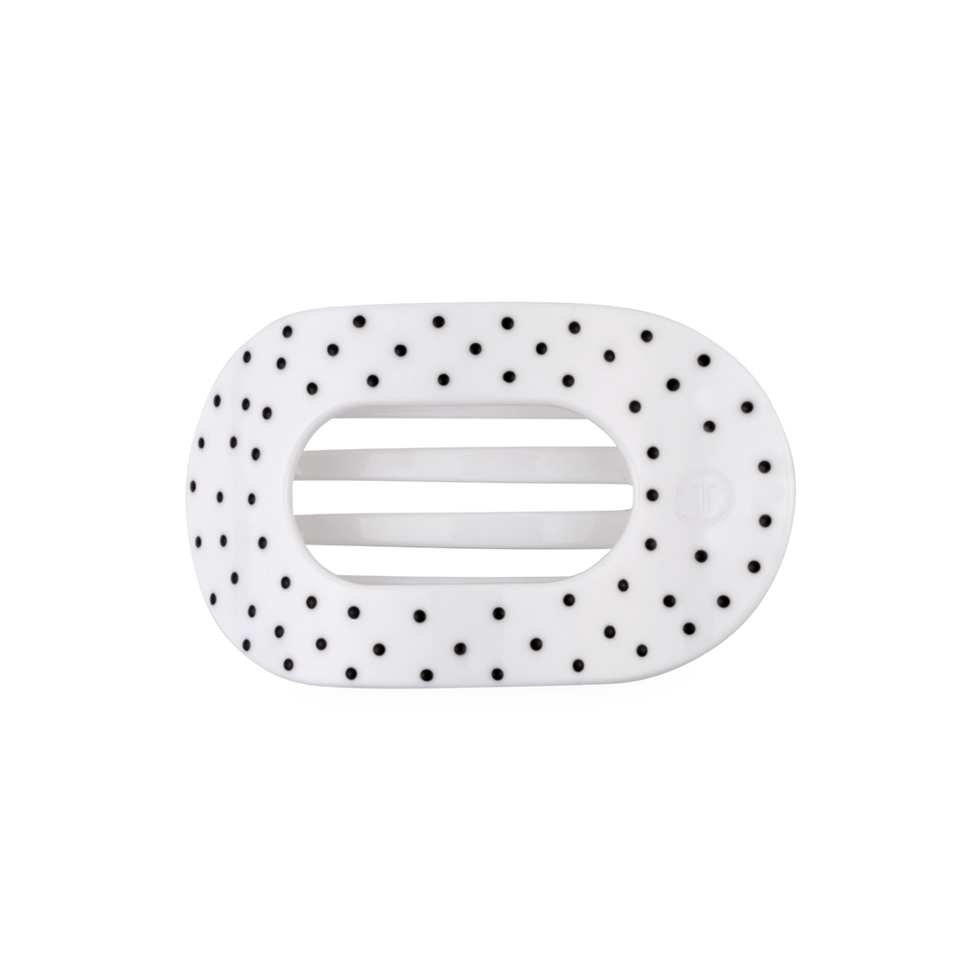 White Polka Dot Party Medium Flat Round Hair Clip