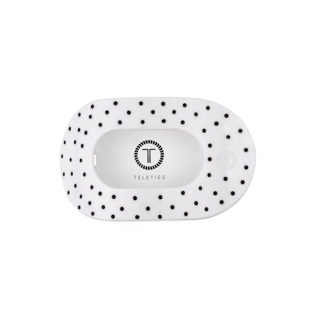 White Polka Dot Party Medium Flat Round Hair Clip